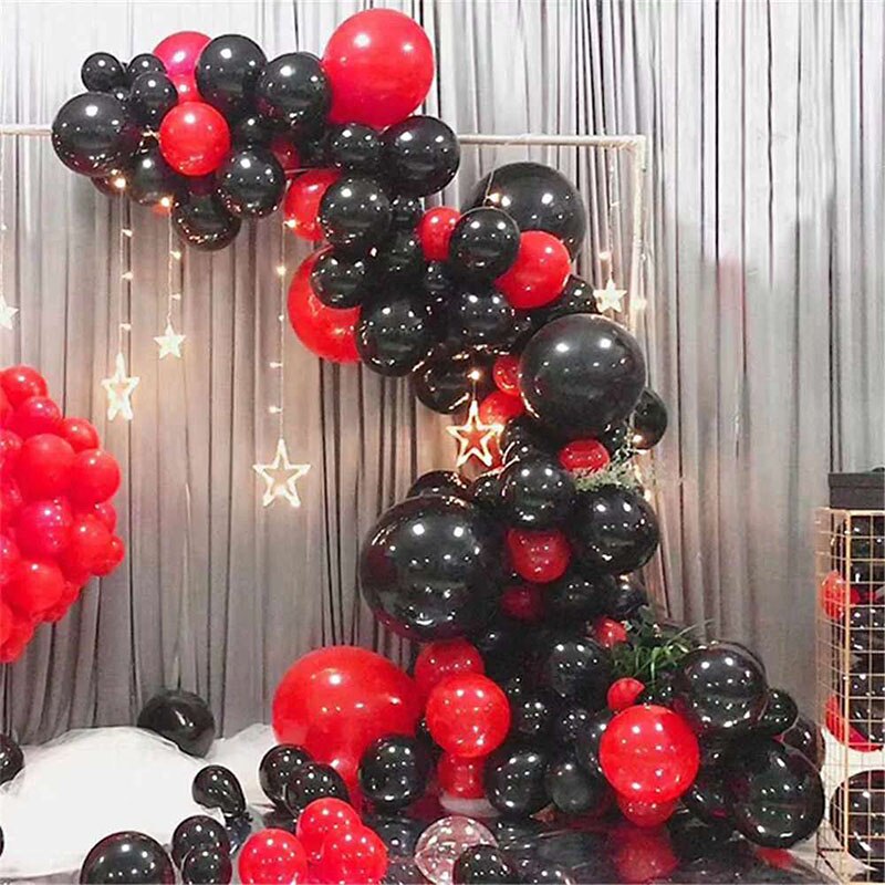 Kit de arco de guirnalda de globos para niños, conjunto de globos de látex de lunares rojos y negros, para de cumpleaños, Baby Shower, suministros para decoración de boda, 1 Juego