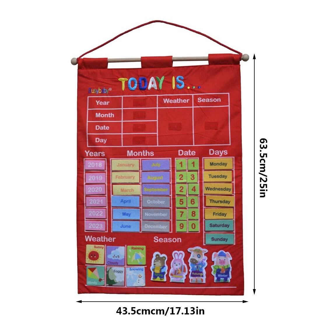 Kindergarten Infant Teaching Aid Educational Toy Cloth Learning English Letter Weather Date Season Calendar Teaching Tool