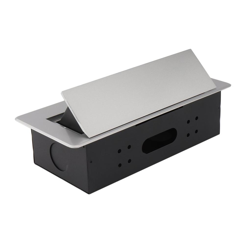 Practical Silver Round Side Desktop Conference Table Pop-Up Socket 2 Outlets Plug + 2USB Inserts Multipurpose Sockets EU Plug