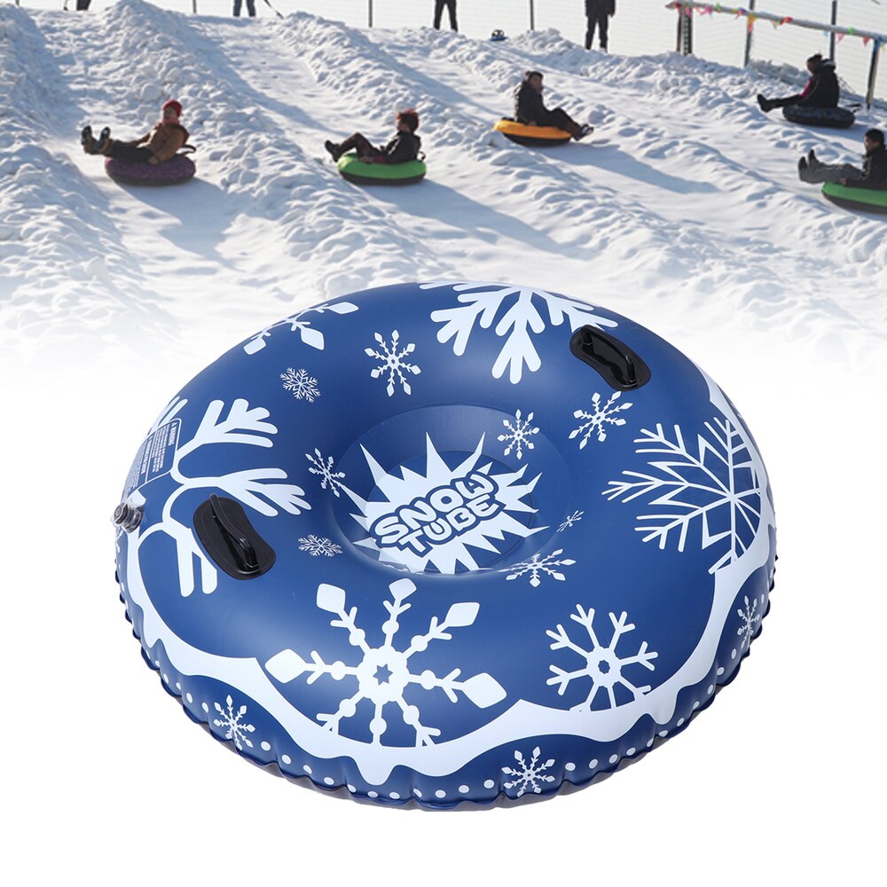 47 Inches Black Inflatable Snow Tube PVC Snowflake Printing Snow Sled Heavy Duty Circle for Skiing Skating and Snow Games