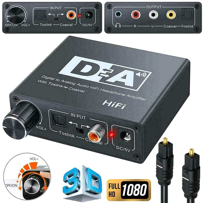 DAC Digital To Analog Converter Audio HiFi Headphone Converter Amplifier To Analog Stereo R/L RCA For PS3 Xbox DVD Auto Products