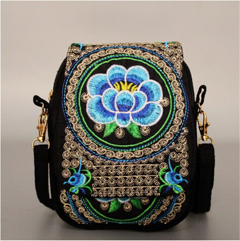 Bloemen Geborduurde Vrouwen Chinese Stijl Schoudertas Messenger Crossbody Bag Lady's Purse Bag