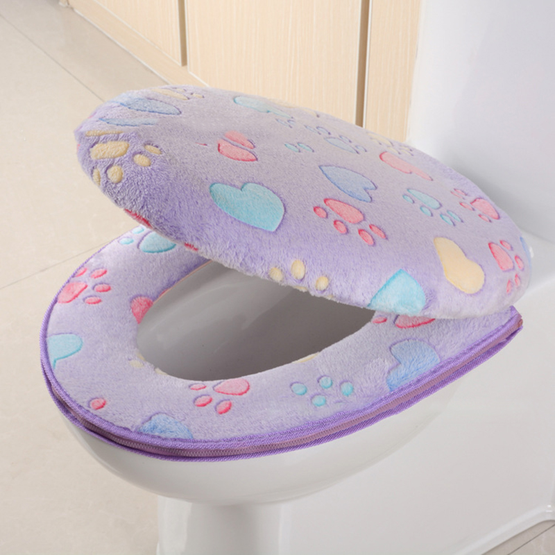 Tykt koral fløjl luksus toilet sædebetræk sæt blød varm lynlås en/to-delt toiletkasse vandtæt badeværelse wc betræk: Lilla