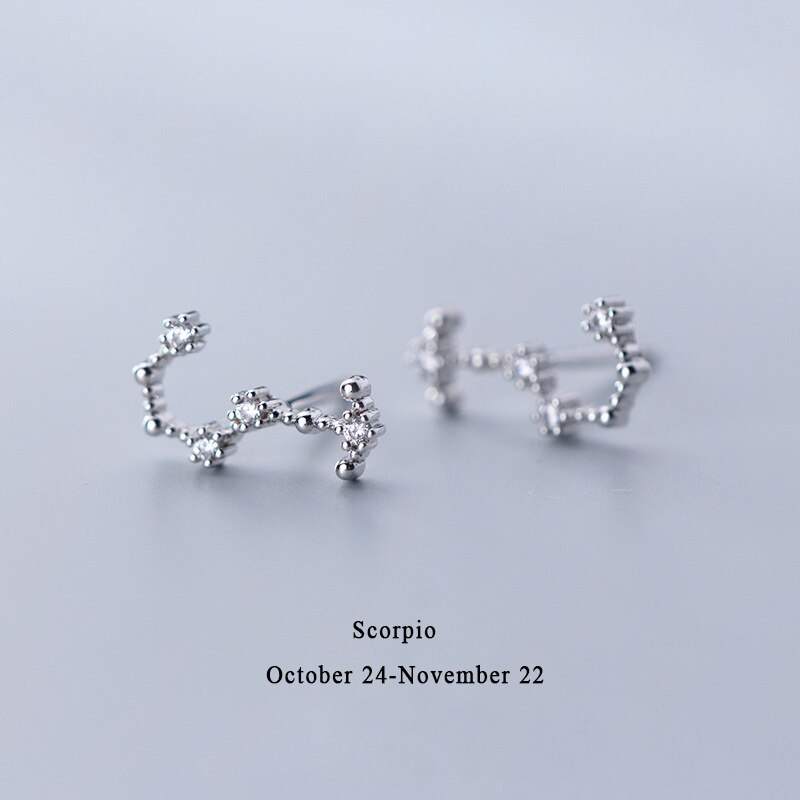 925 Sterling Silver AAA Cublic Zirconia Scorpio Taurus Twelve Constellation Zodiac Sign Stud Earrings Ear Piercing Jewelry: Scorpio