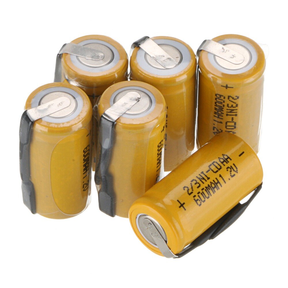 Neue für! 6 stücke 2/3AA Ni-Cd 1,2 V 2/3AA akku NiCd Batterien-Gelb 600 mah