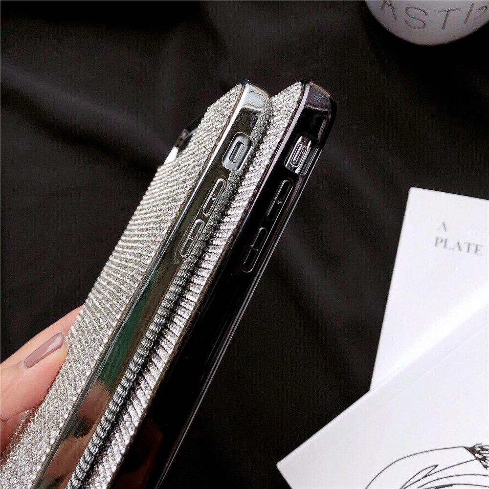 Bling Glitter Strass Diamant Crossbody Fall Für iPhone XS MAX XR 8 7 Plus 11 12 Pro Abdeckung Frauen Mit lange Strap Metall Kette