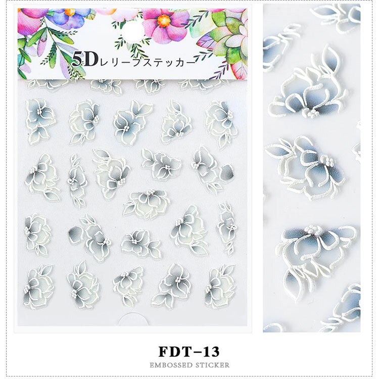 1pc 3D acrylique gravé fleur ongle autocollant en relief dentelle fleur mignon chat eau décalcomanies ongle eau toboggan décalcomanies 5D bricolage: 13