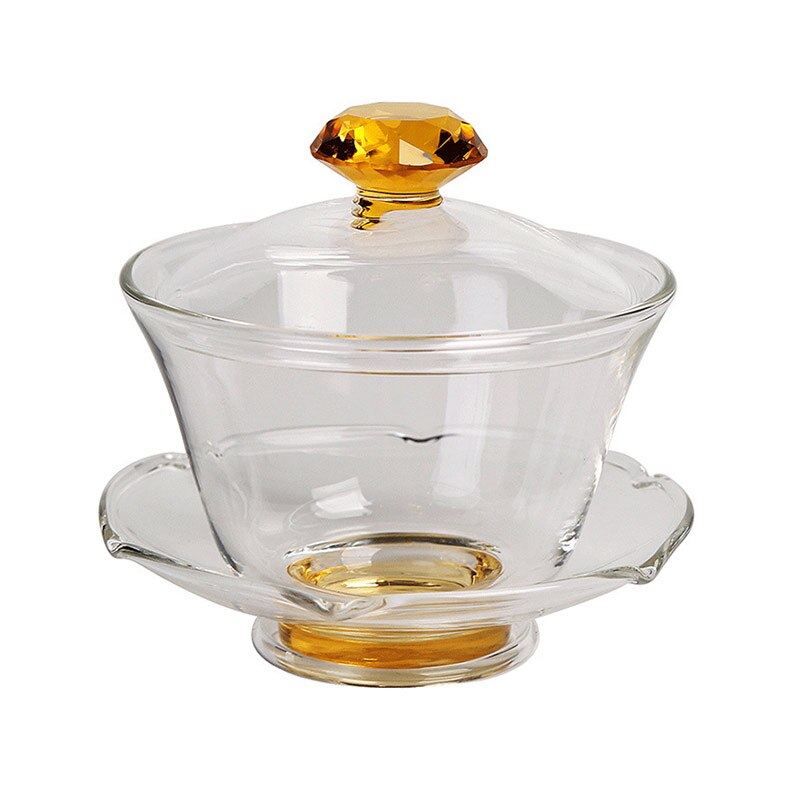 Bacia de vidro resistente ao calor, copo e pires dos utensílios de mesa de vidro, bacia de vidro da forma de lótus: Yellow