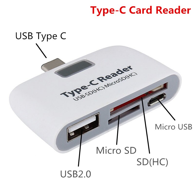 KEBIDU multifunctionele 4 in 1 OTG/TF/SD Smart Kaartlezer met Micro USB/Type C Lading Poort voor Samsung Galaxy S6 Rand Voor Telefoon: Type-C white