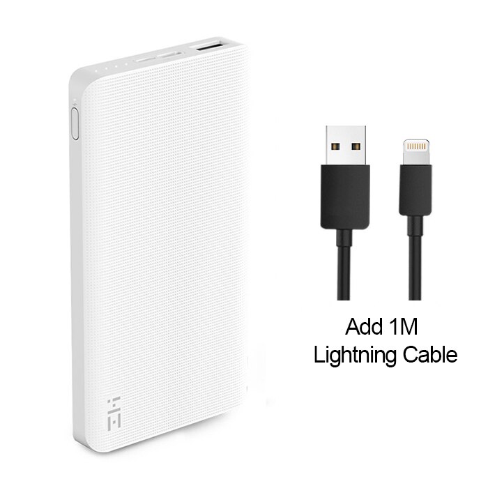 ZMI Power Bank 10000mAh Powerbank External Battery portable charging Quick Charge 2.0 Two-Way Fast Charge Pack for iPhone: White Add Lightning