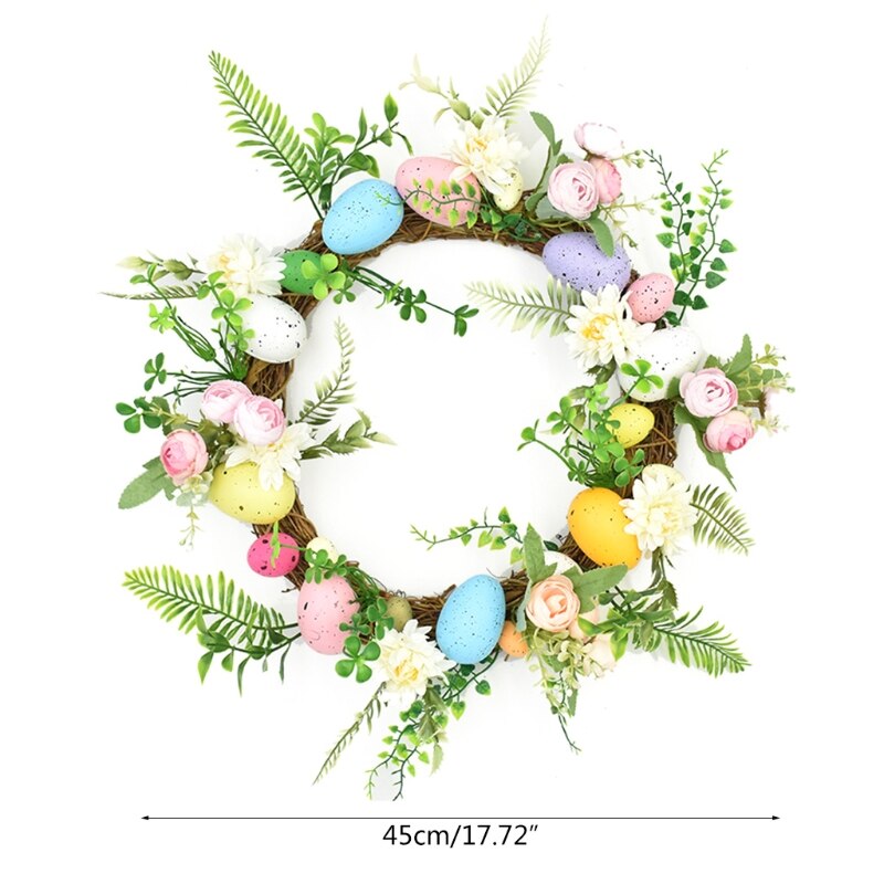 Easter Garland Eggs Rattan Wreath Artificial Flower Door Hang Easter Decoration: 4