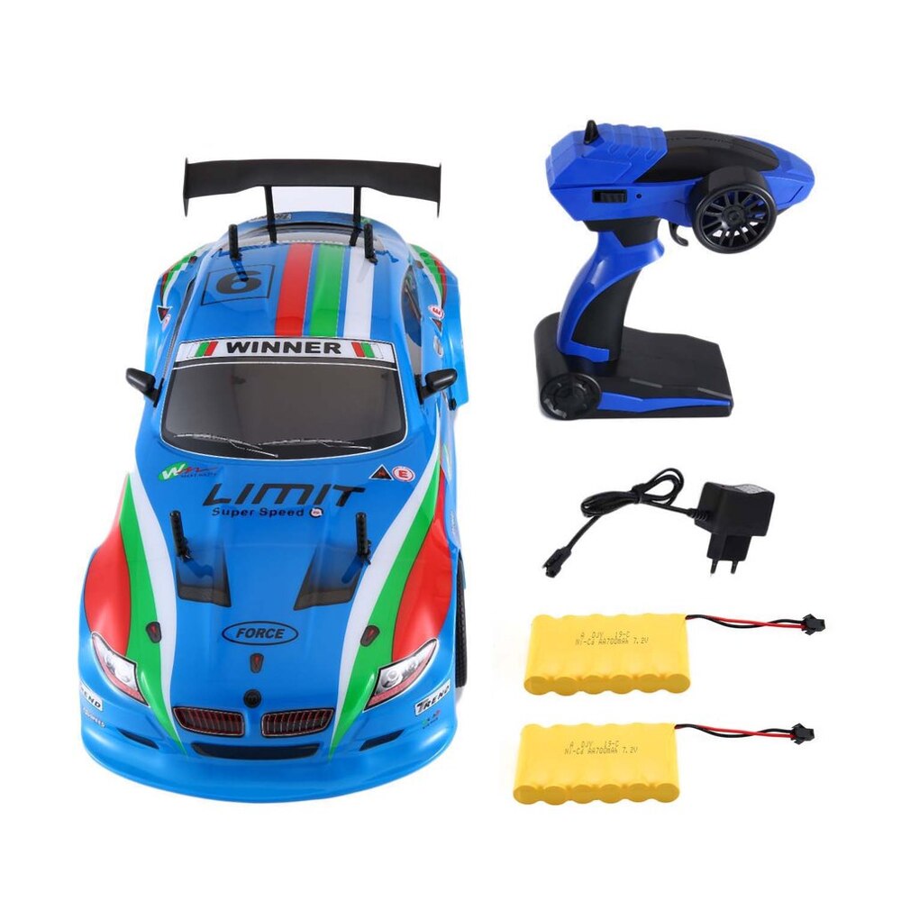 1pc J601-1 1/10 1400mAh 2.4G Racing Car 1:10 RC Model Car 25KM/h Flat Sports Drift Vehicle Toys 2 Batteries EU Plug For Children: Blue