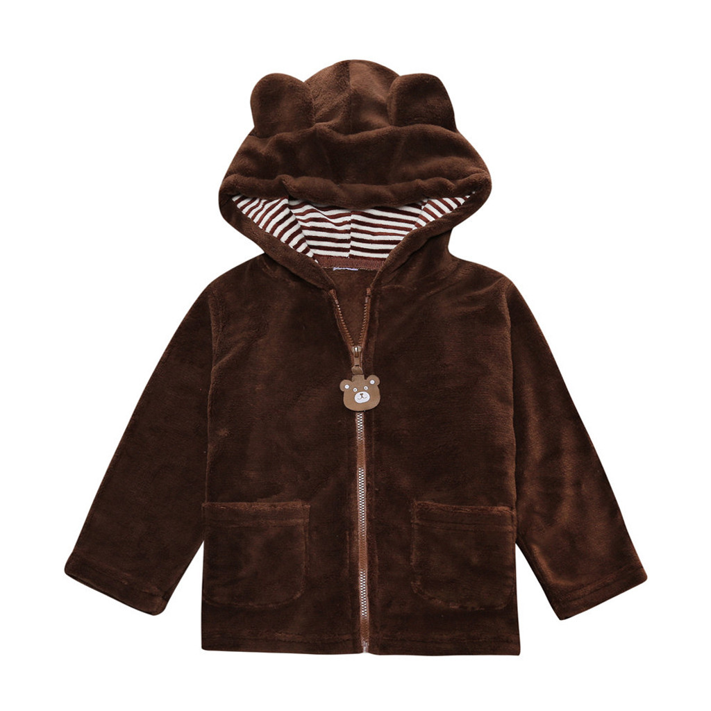 MUQGEW Pasgeboren Baby Jongens Meisjes Cartoon Lange Mouwen Warm Hooded Coat Kleding Snowsuit: Bruin / 6m