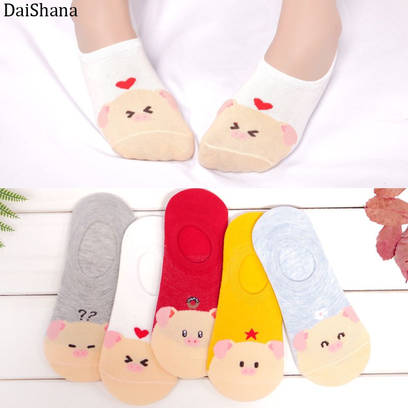 5 pares primavera nueva Arrivl de dibujos animados delgada calcetines de las mujeres de Animal divertido corto de algodón de las mujeres calcetín chica de calcetines-calcetines de 35-40