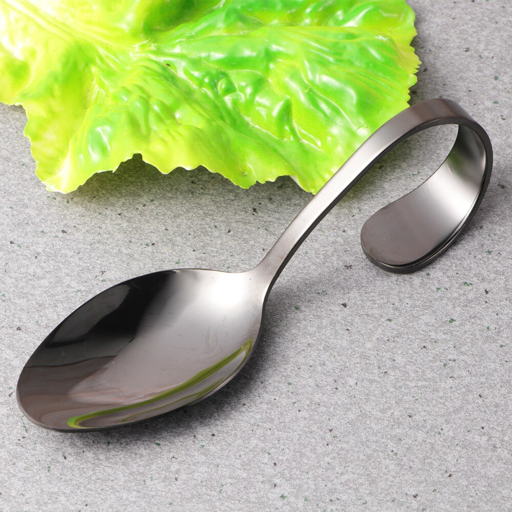 Stainless Steel Spoon Curved Handle Tableware Spoon for Hotel Buffet Kitchen (Silver): Black