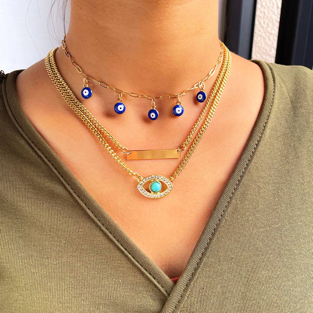 Voel Vintage Blue Evil Eyes Kralen Hanger Ketting Voor Vrouwen Turkse Turquoise Evil Eye Metalen Ketting Ketting Sieraden