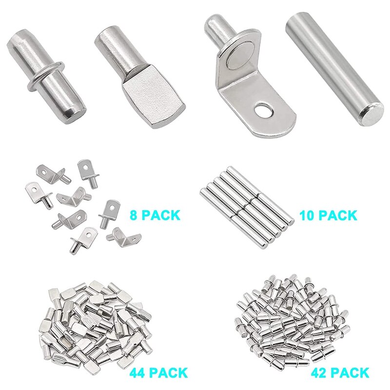 ! 104Pcs Shelf Pins Kit,4 Styles Nickel Plated Shelf Support Pegs,Bookshelf Pegs For Shelves,Cabinet Shelf Bracket Pegs