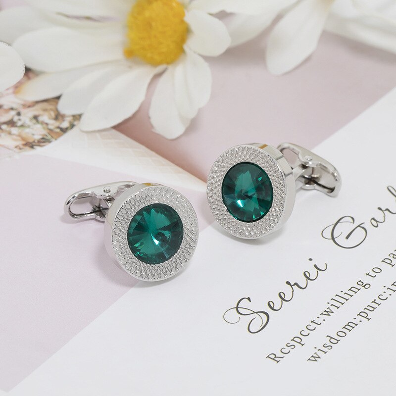 Blue Crystal Inlay Boor Franse Manchet Mr Klassieke Mannen Shirt Suit Manchetknopen Wedding Party Ronde Vorm sieraden