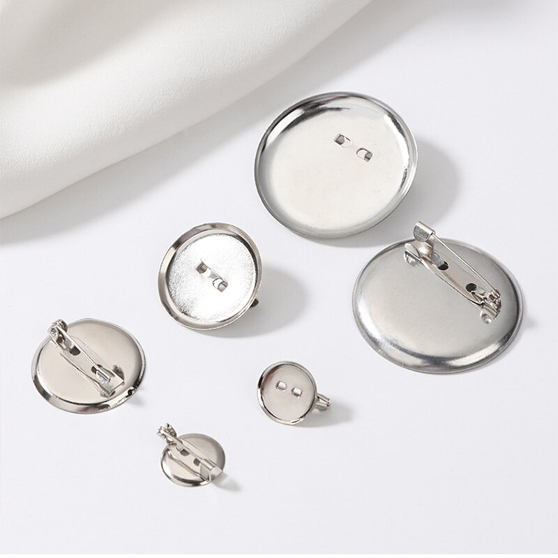 50pcs 13-30mm Round Disc Brooch Buckle Blanks Brooch Setting with Pin Clip Back Base for Diy Jewelry Making Garment Accessories