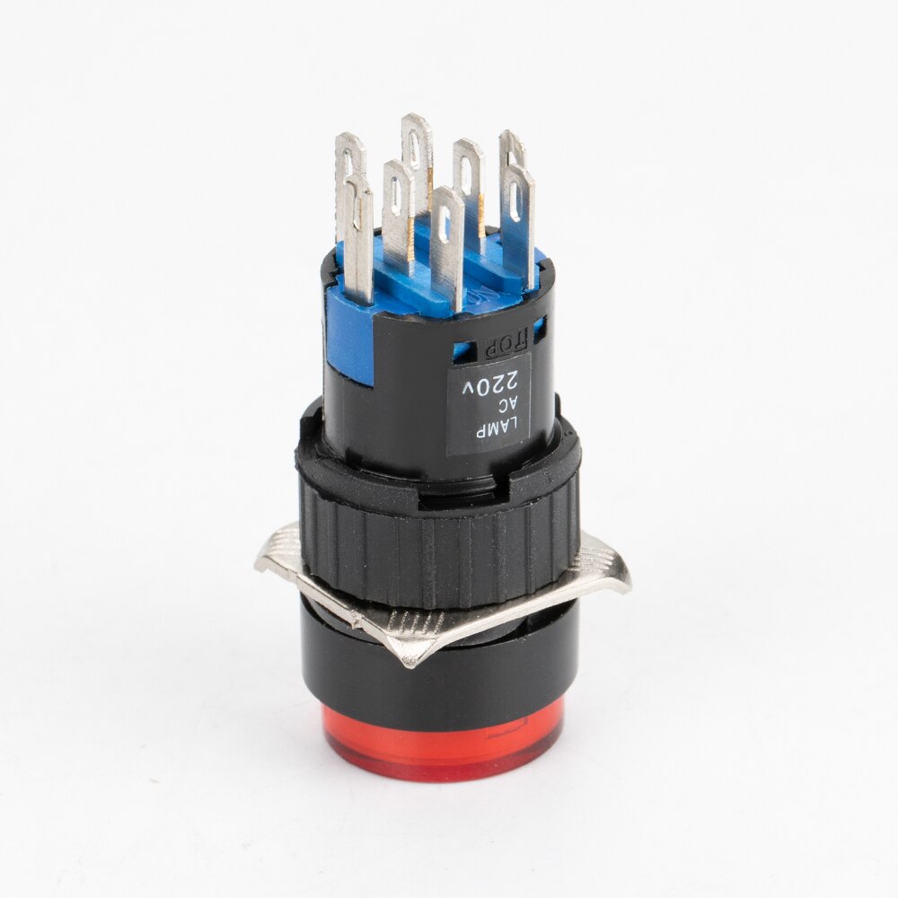 2PCS 16mm Plastic Push Button Switch Indicator Light Momentary Round With 220V Red LED Lamp 8 Pin