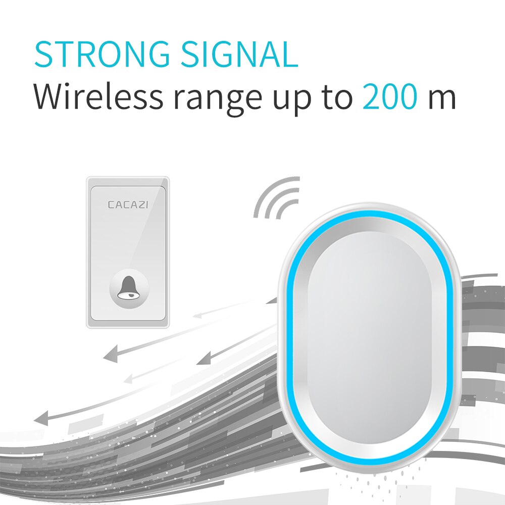 CACAZI No Battery Required Wireless Doorbell 2 Buttons 2 Receivers US EU UK Plug Self-powered Waterproof Smart Home Call bell
