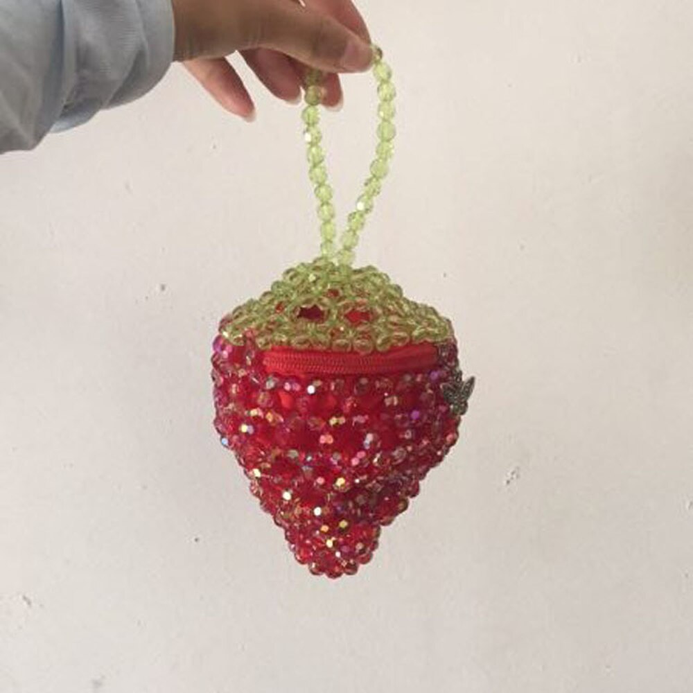 Zippers Strawberries Beaded Fruit Cute Zippers Pure Handworkers Super Crowd Heavy Metal Handbags