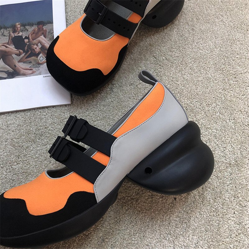Orange svart kvinnor casual höga klackar mary janes skor kvinna tenis feminino espadrillor tjock sula creepers plattformsskor
