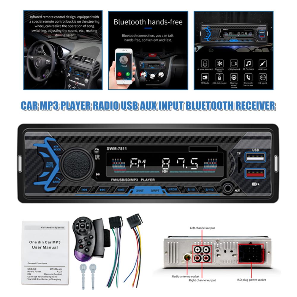 12V Universal Dual Usb Port Car Bluetooth Mp3 Player Fm Radio With Steering Wheel Remote Control USB 2.1a Fast Charger