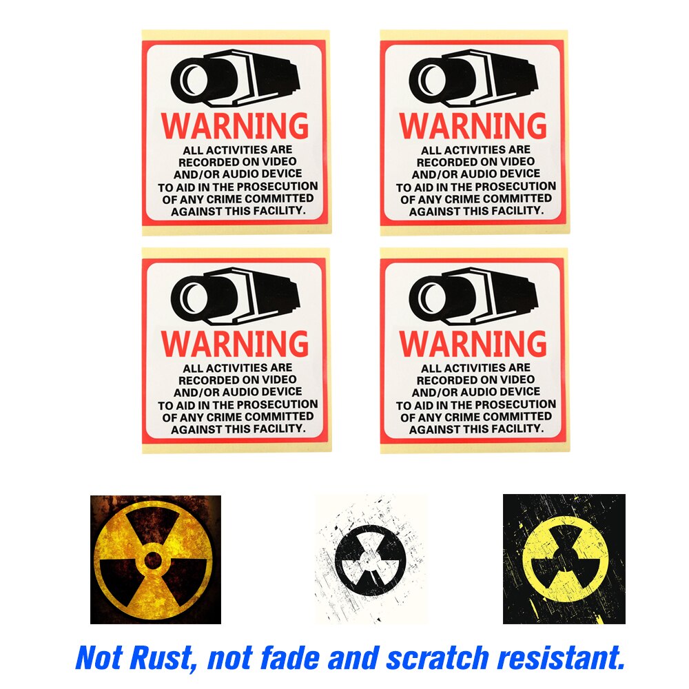 4 stks/partij 80*80mm Decal Sticker Waarschuwing Board 24HR CCTV Camera Beveiliging Waterdichte Camera Alarm Sticker Waarschuwing Decal borden