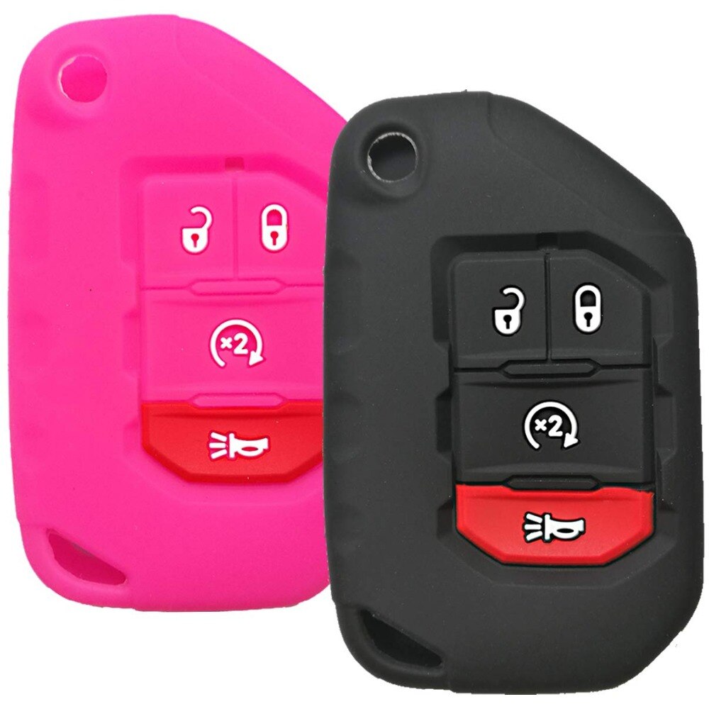 Silicone Cover Case Holder Remote Bag Protector for Jeep Wrangler JL Gladiator JT 4-Buttons Flip Key Fob