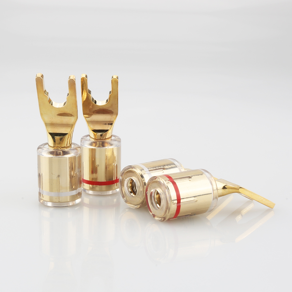 Gold plated Spade plug for speaker cable Screw Locking banana Connector HIFI Fork Plug: gold