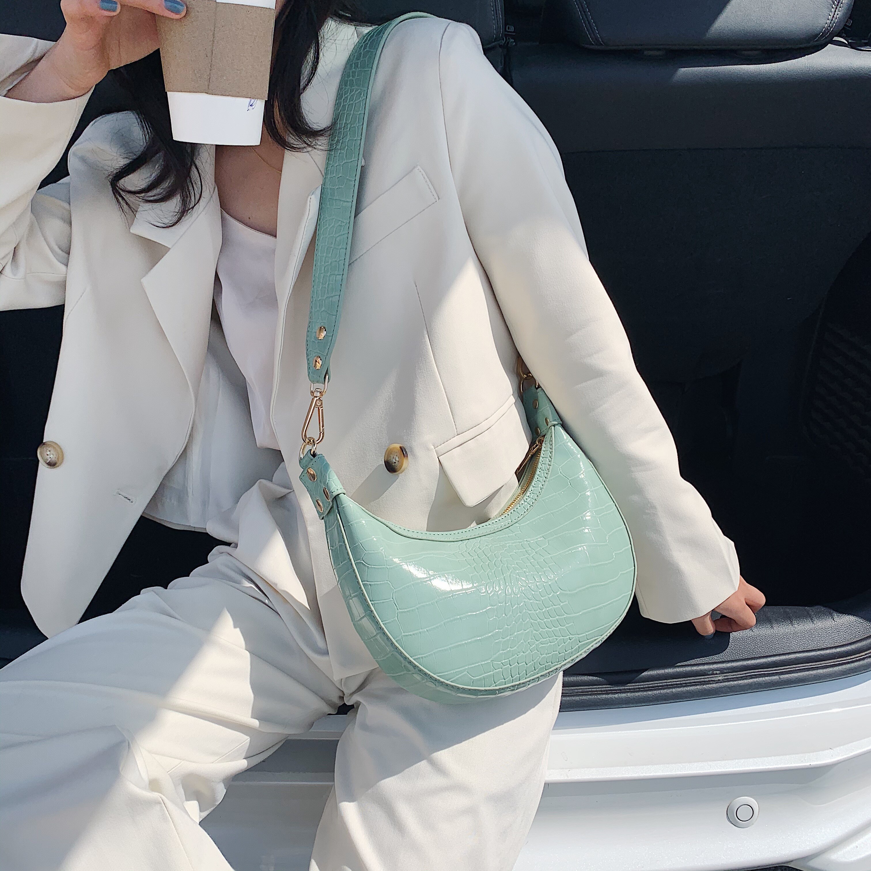 Stone Pattern PU Leather Crossbody Bags For Women Summer Small Green Shoulder Messenger Bag Lady Handbags and Purses