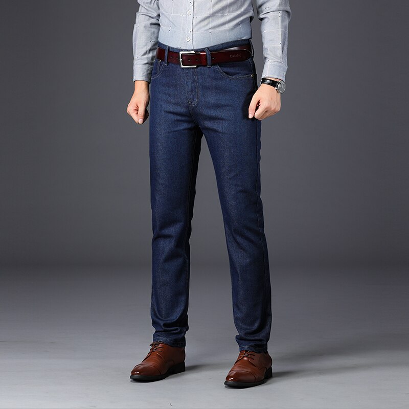 Heren winter warme plus fluwelen rechte jeans mannelijke klassieke dikke fleece denim broek plus grote maten broeken