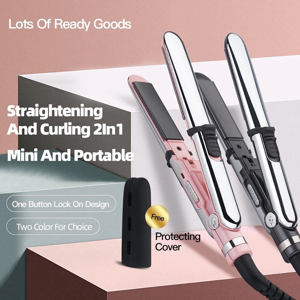 Mini 2 in 1 Hair Straightener 38W Curling Flat Iron PTC Fast Heating 3 Gears Straight Splint Electric Perm Stick Styling Tools