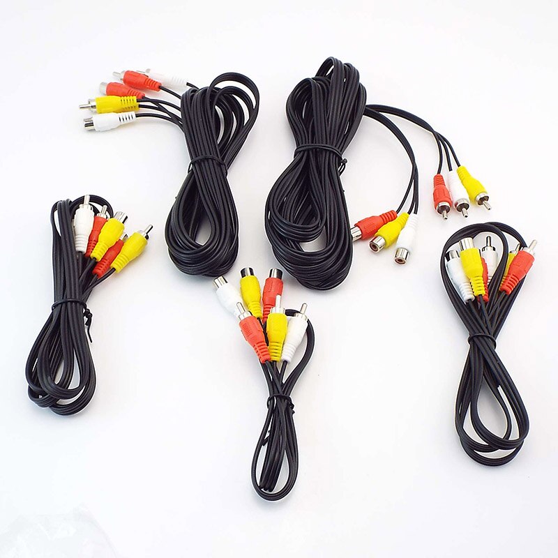 3 rca  to 3 rca kabel audio video av hane till hona förlängningskabel ljudkablar