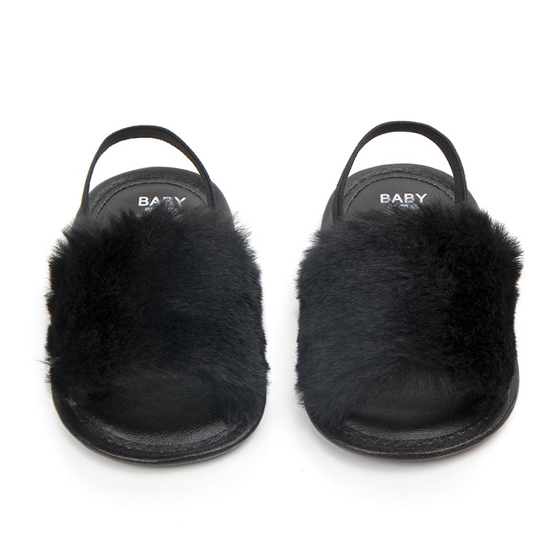 Sandaler for jenter sommer baby sko nyfødt pu plysj baby jente sandaler hjemme sandaler bomull myk bunn baby jente sko: Svart / 7-12 måneder