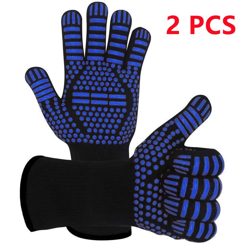 BBQ-Handschuhe, feuerfest, hitzebeständig, Ofenhandschuhe, Silikon, rutschfest, für sterben Küche, Grillhandschuhe, Grillen, Kochen, Backen, Raucherhandschuhe: Blau