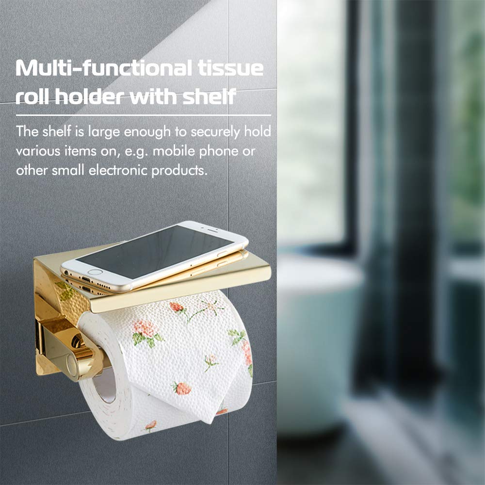 Rustfrit stål toiletpapirholder med telefonhylde badeværelse toiletrullepapirholder badeværelse tilbehør enkelt