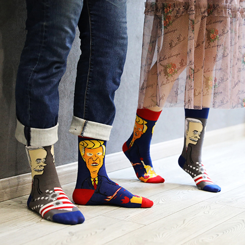 Nueva AB asimétrico Pato Mandarín calcetines para hombres y mujeres de dibujos animados divertido lindo Animal medio alto calcetines de algodón de tubo