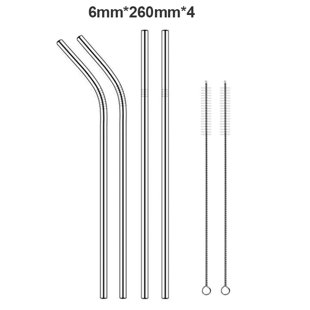 Paille métallique réutilisable 260x6mm, en acier inoxydable 304 de avec brosse de nettoyage pour tasses 20/30oz,: UL-4pc-2Brush
