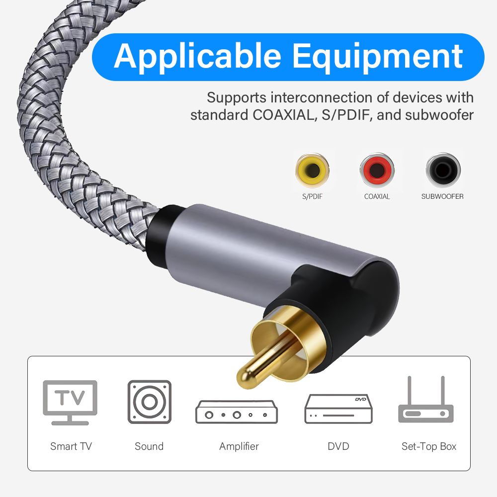 Vergulde HIFI Audio Kabel 90 Graden Digitale RCA Naar RCA Mannelijke Coaxiale Versterker SPDIF Koord Voor Home Theater HDTV Accessoires