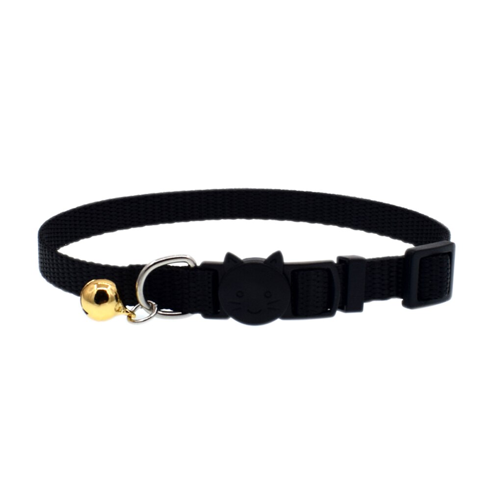 Cat Collar With Bell Safety Buckle Kitten Small Dogs Cats Adjustable Nylon Collars Pet Supplies E2S: Black