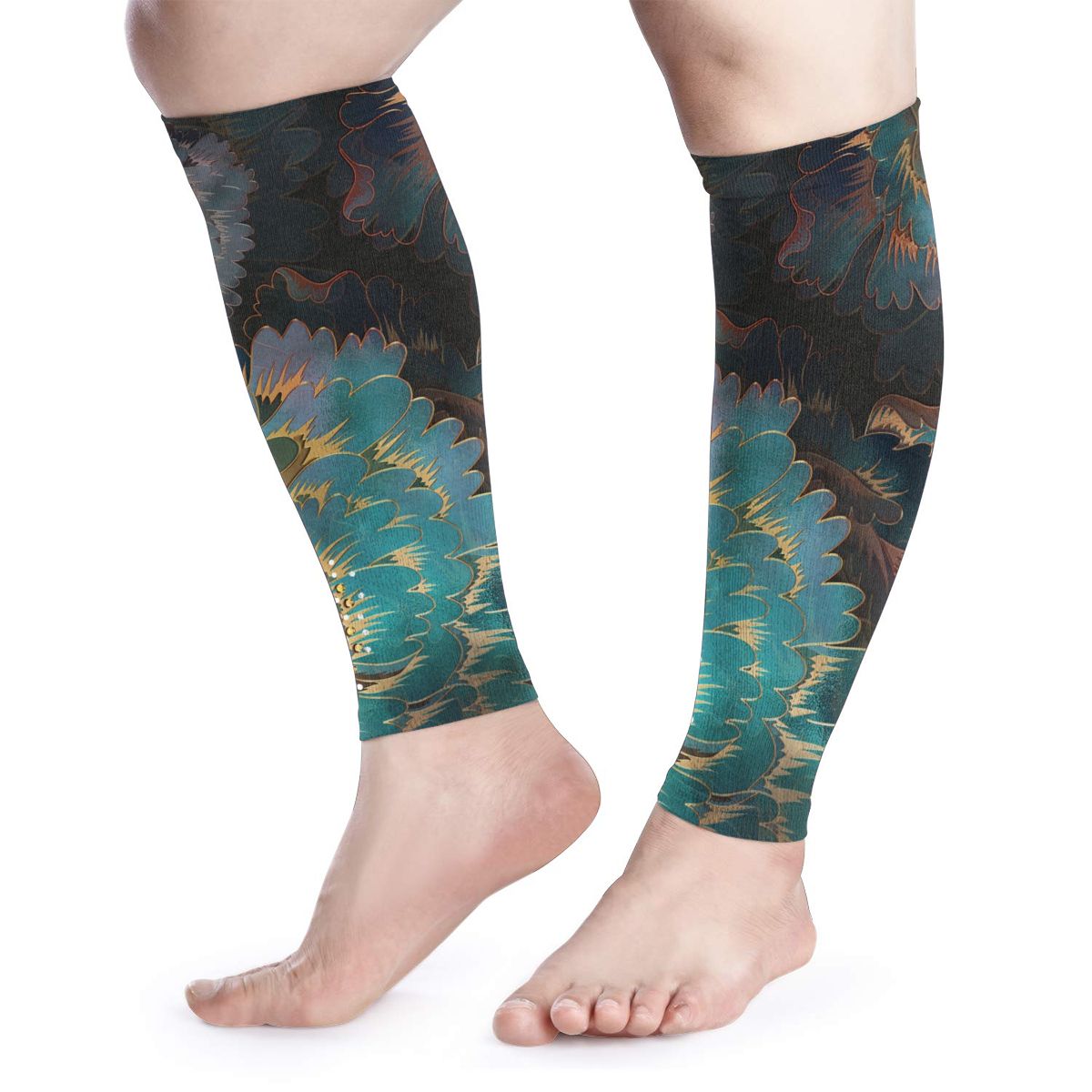 Sports Calf Protector Calf Leg Running Compression Sleeve Socks Shin Splint Support Brace Guard Flower Q007: Default Title