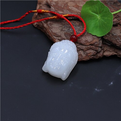 Natuurlijke Witte Jade Sakyamuni Hanger Mode Boeddha Hoofd Ketting Sieraden Cadeaus Voor Haar Gratis Touw Man Luck