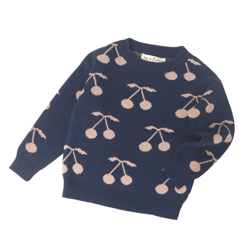 BP Style cerise modèle rose et bleu pull haut pour bébé fille enfants cerise tricoté pull chemise: Bleu / 8T