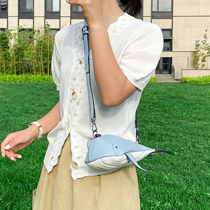 Bolso de mano de piel sintética con forma de ballena, bandolera de mensajero para mujer