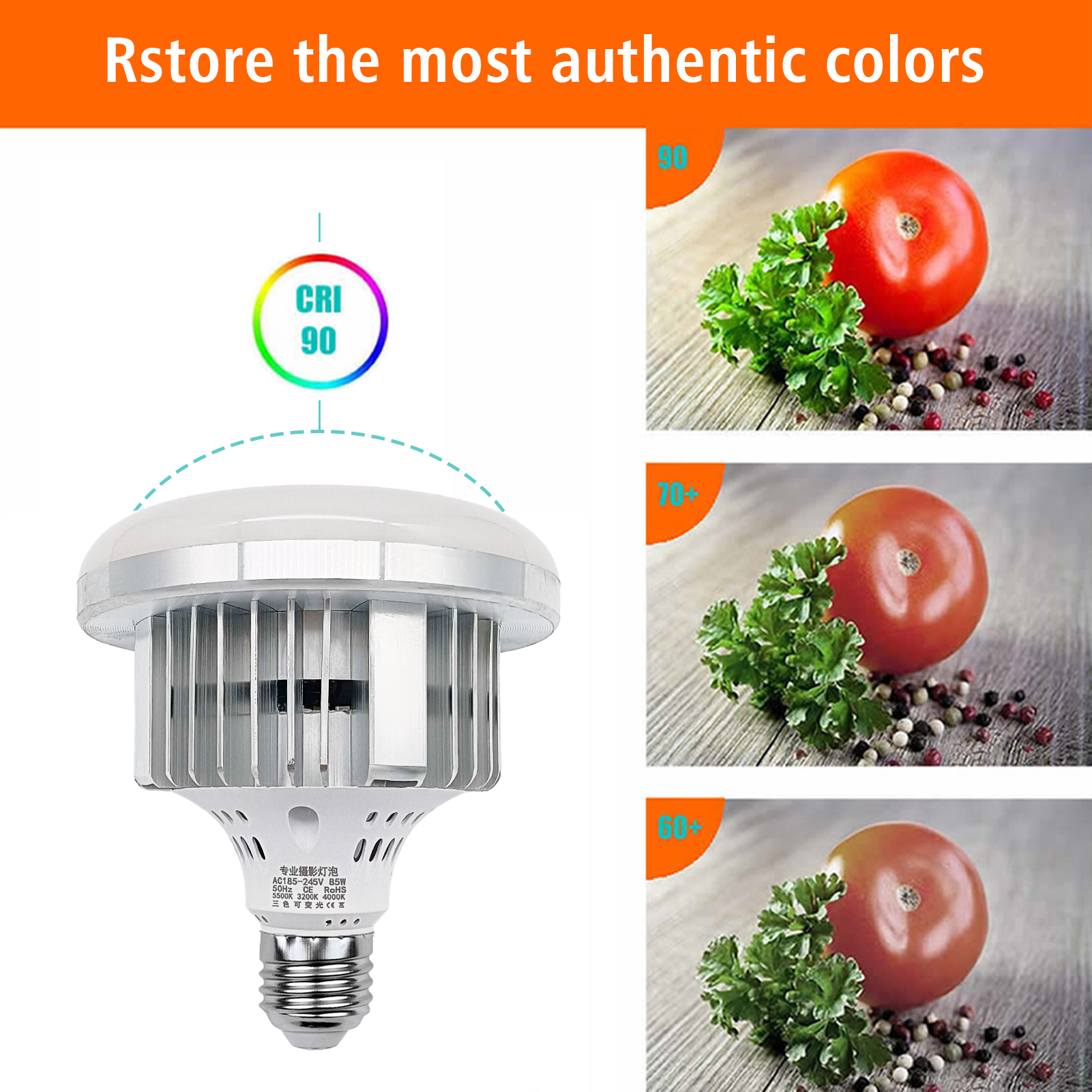 Bombilla LED de 85W, bombilla de 3200K-5500K, ahorro de energía, brillo ajustable, montaje E27 con Control remoto para estudio de fotografía