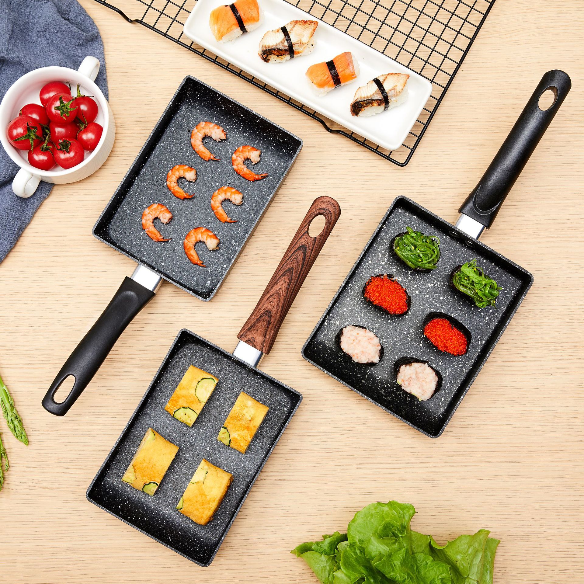 Tamagoyaki Fry Egg Square Japanese Non Stick Frying Pan Aluminum Pot Kitchen Cookware Cooking Pan Steak Scrambled Eggs Wok