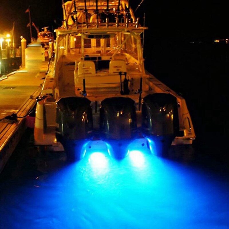 2 st 42 ledad båtavloppsbåt akterspegel ljusblå undervattensponton marinljus