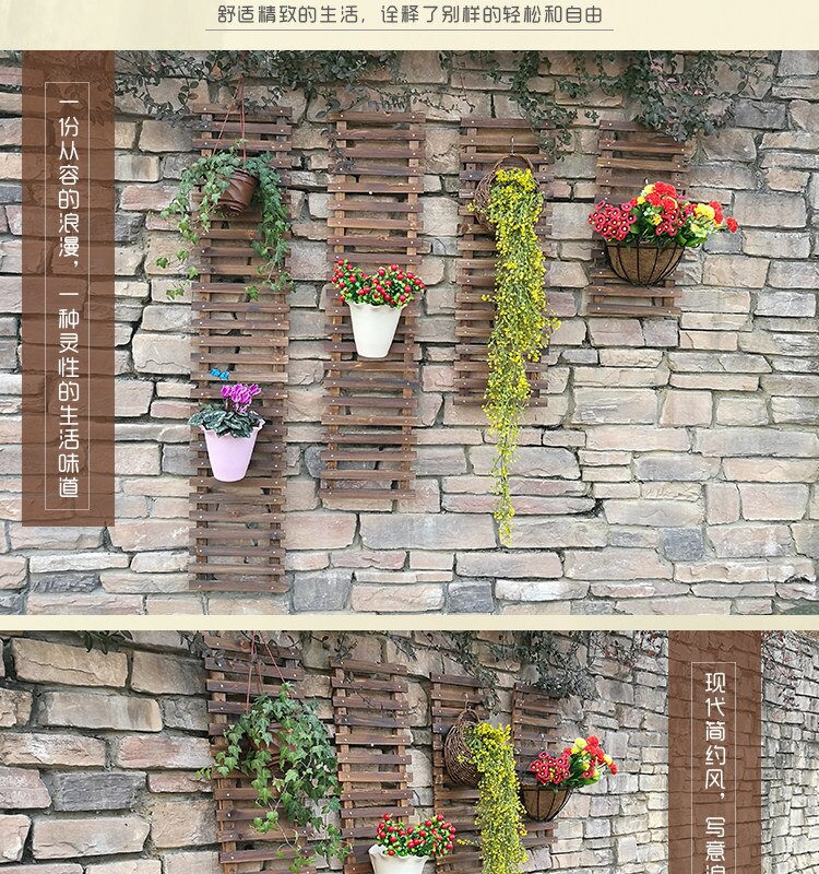 Self-contained Living Room Wall Hanging Wood Balcony Solid Wood Multi-layer Wrought Iron Green Plant Plant Climbing Vine Pot Rac